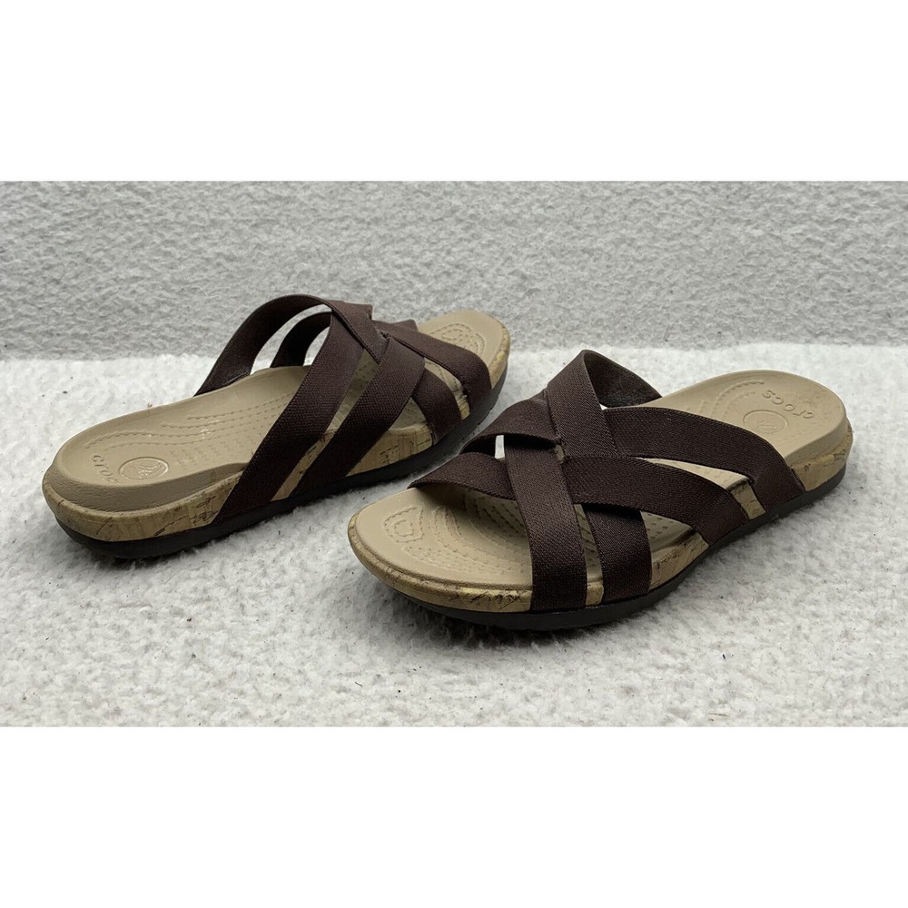 Crocs Edie Sandals Womens 6 Stretch Strappy Brown Comfort Summer Beach Mom 14966